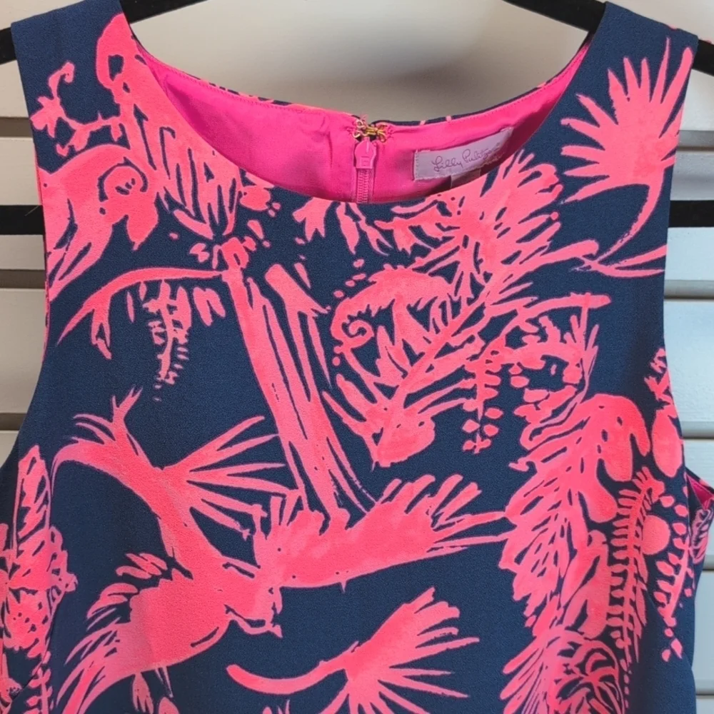 Lilly Pulitzer Donna Sleeveless Romper Shift Dress Night Caw Blue Pink Size 2 - Picture 4 of 8